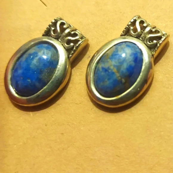 VIntage Silver Scrollwork Lapis Lazuli Post Earrings - Picture 3 of 3
